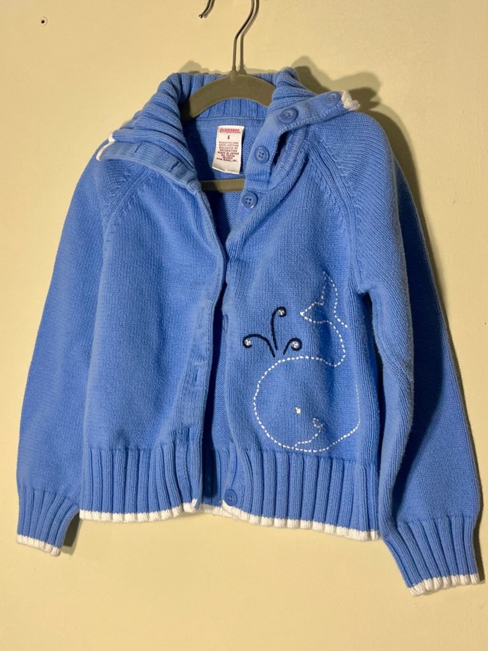 VTG Gymboree Blue Knit Collared Button Sweater White Whale Embroidery Size 6